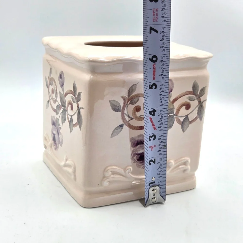 Croscill Ceramic Tissue Box Cover Chambord Amethyst Rose Cottage Core